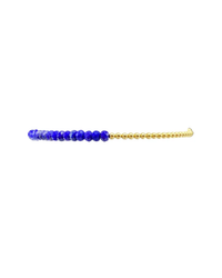 A gradient of Karen Lazar Design's 2MM Sig Bracelet with Lapis gemstones transitioning to 14k Yellow Gold filled beads against a white background.