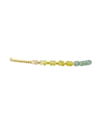 A Karen Lazar Design 2MM Sig Bracelet with Laguna Ombre & Yellow Gold transitioning from clear to Sapphire gemstone pattern tones with 14k Yellow Gold filled beads.
