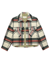 The Great Barrier Plaid jacket in Great Barrier Plaid wool blend flannel with front pockets on a white background.