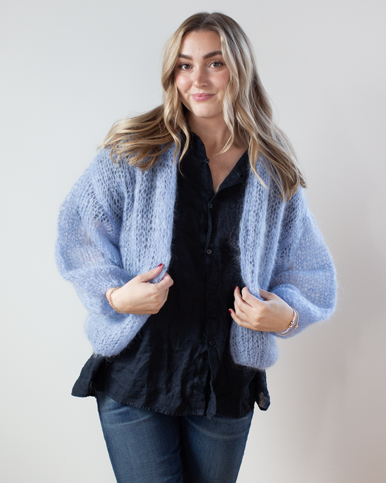 Maiami Light Mohair Bomber Cardigan in Soft Blue 