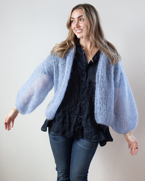Maiami Light Mohair Bomber Cardigan in Soft Blue 
