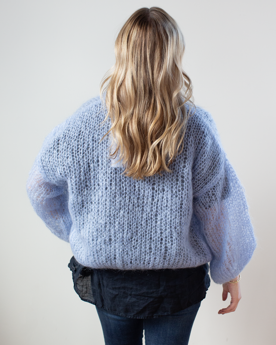 Maiami Light Mohair Bomber Cardigan in Soft Blue 