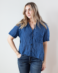 CP Shades Nic Indigo Poplin Camp Shirt in Bleach 