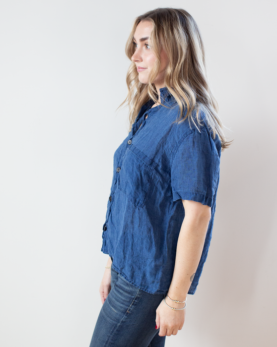 CP Shades Nic Indigo Poplin Camp Shirt in Bleach 