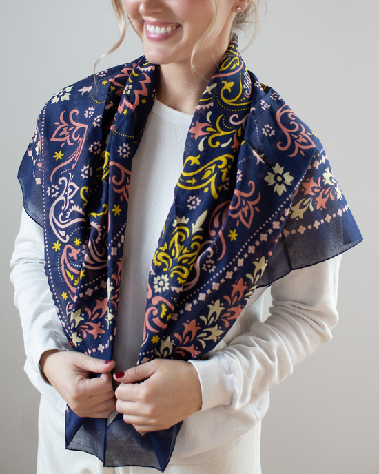 Maison Lecomte Flament Marbella Cotton Bandana in Navy 