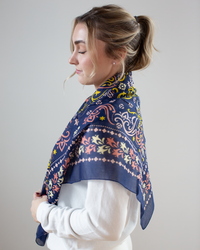 Maison Lecomte Flament Marbella Cotton Bandana in Navy 
