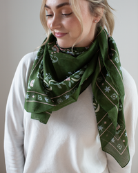 Maison Lecomte Flament Secret Garden Cotton Bandana in Vert Fonce 