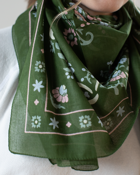 Maison Lecomte Flament Secret Garden Cotton Bandana in Vert Fonce 