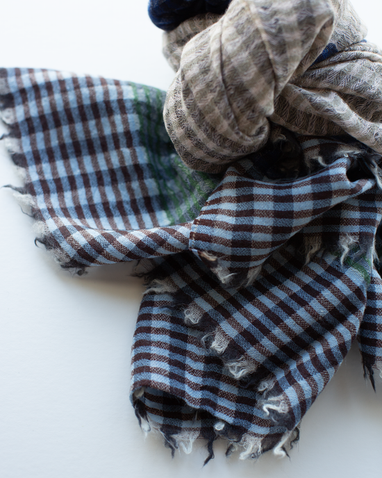 Épice Stripe Wool Scarf in Green/Brown/Navy 