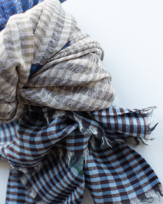 Épice Stripe Wool Scarf in Green/Brown/Navy 