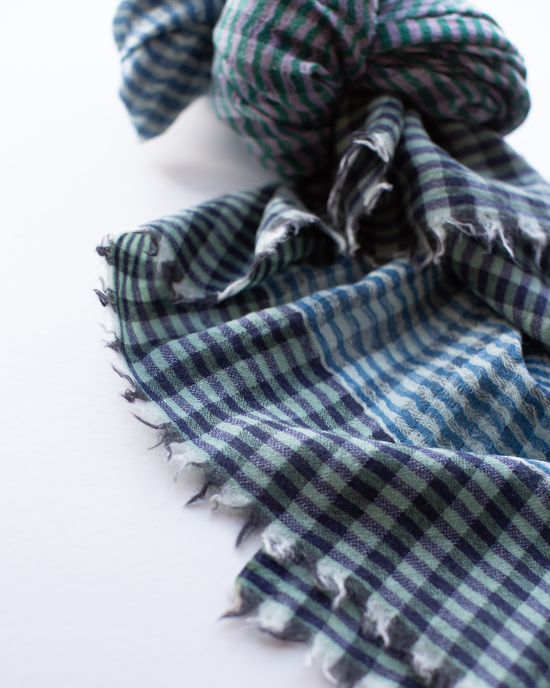 Épice Stripe Wool Scarf in Brick/Teal/Blue 