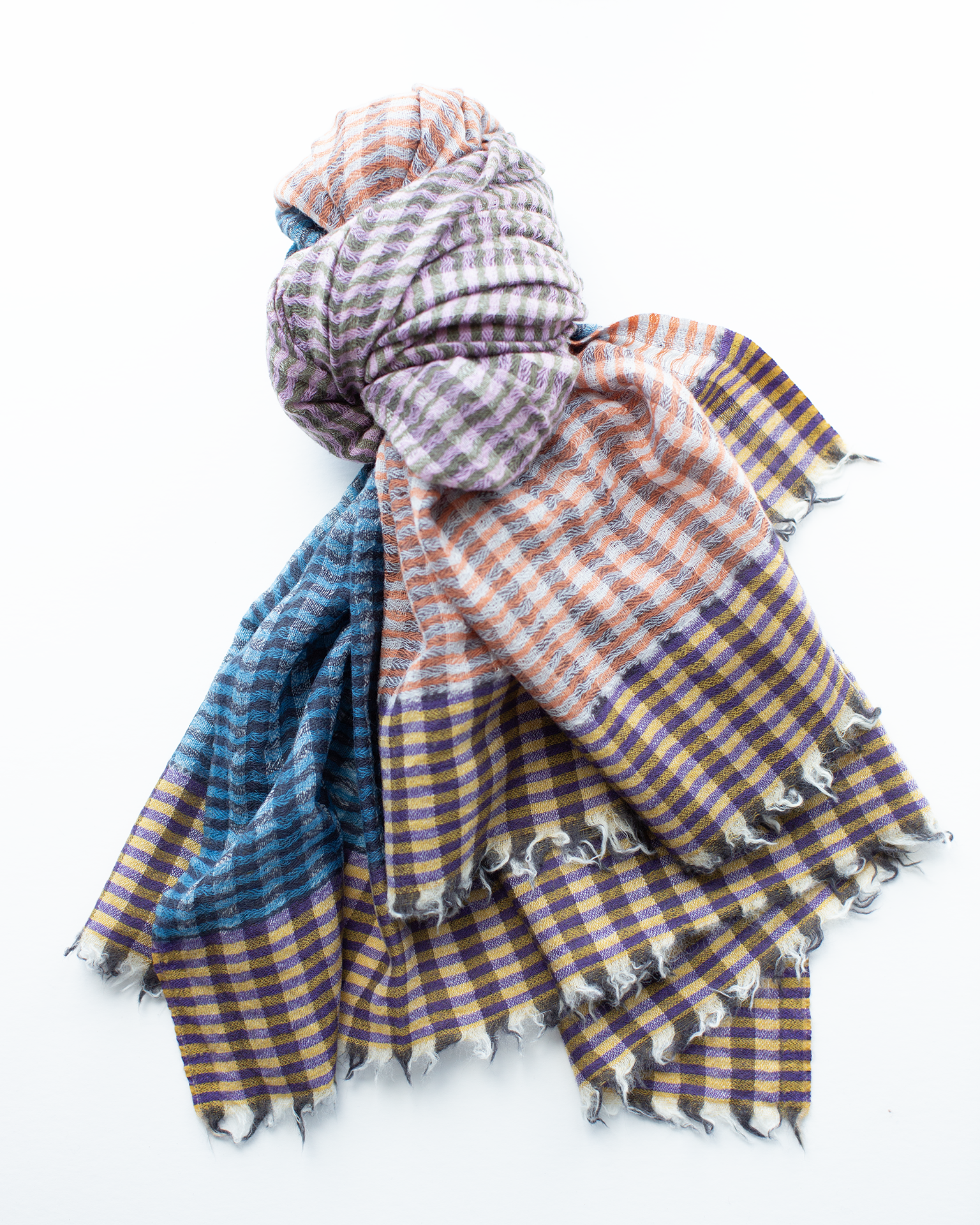 Stripe Wool Scarf in Carmel/Brick/Blue