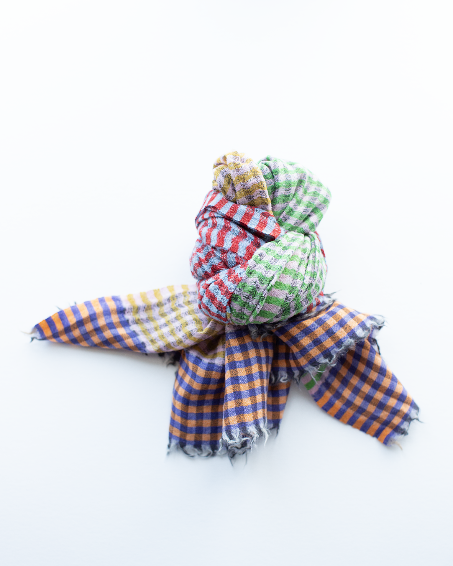 Micro Plaid Wool Scarf in Green/Caramel