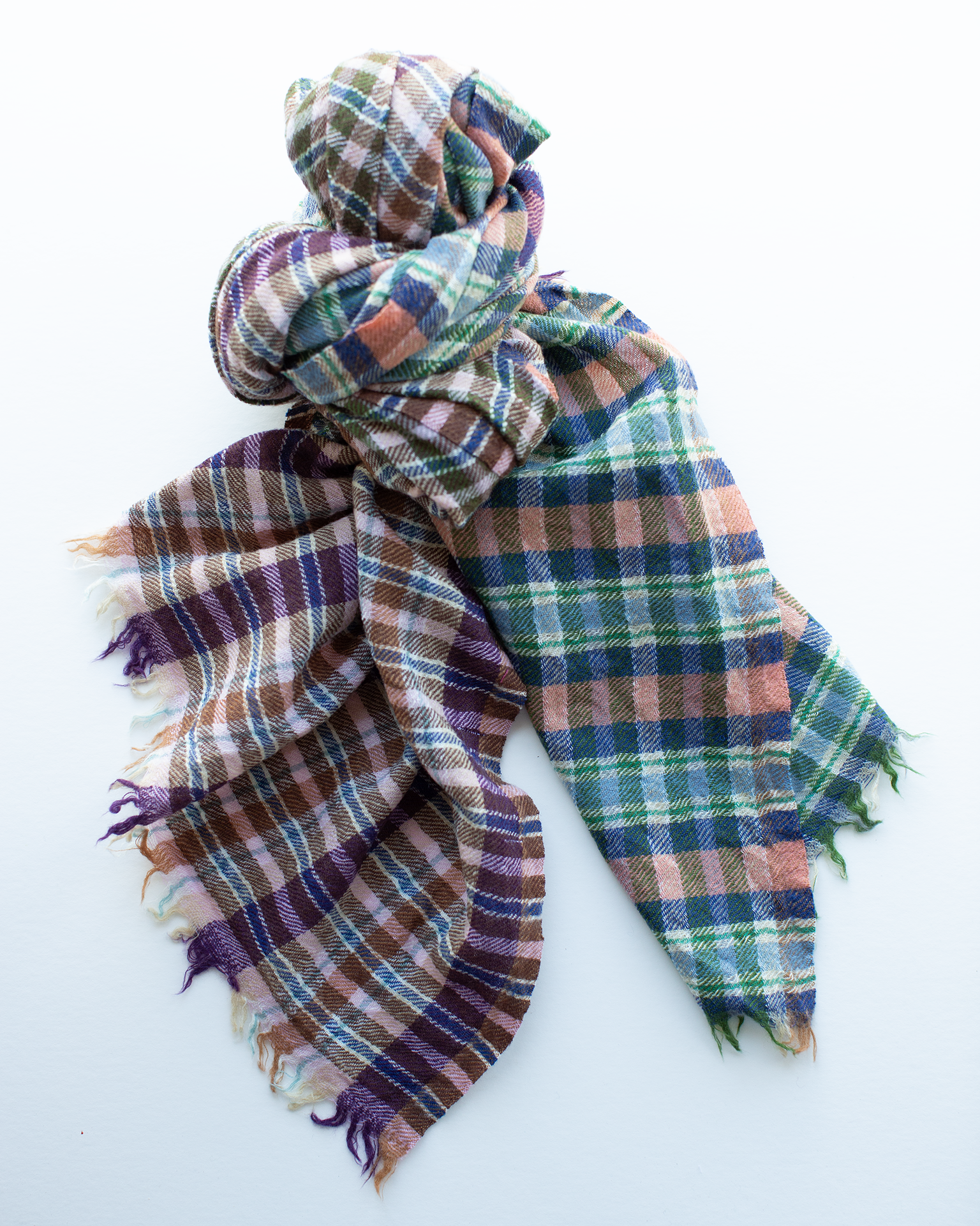Cross Plaid Wool Scarf in Forest
