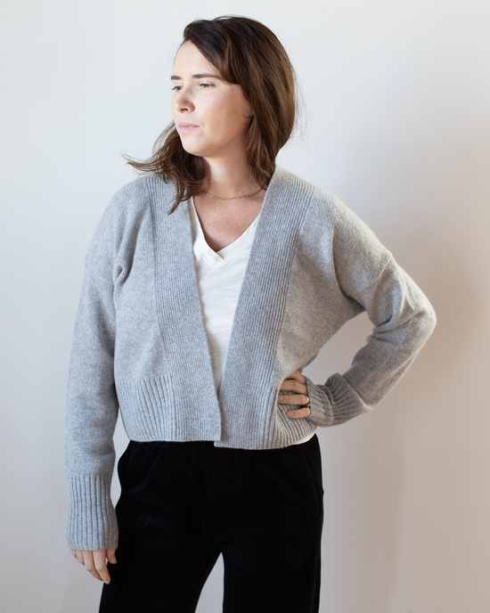 White + Warren Cashmere Featherweight Open Cardigan in Grey Heather 