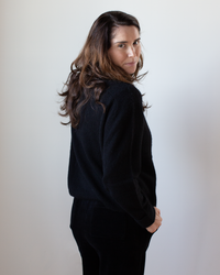 Margaret O'Leary Crew Neck Roll Sleeve Pullover in Black 