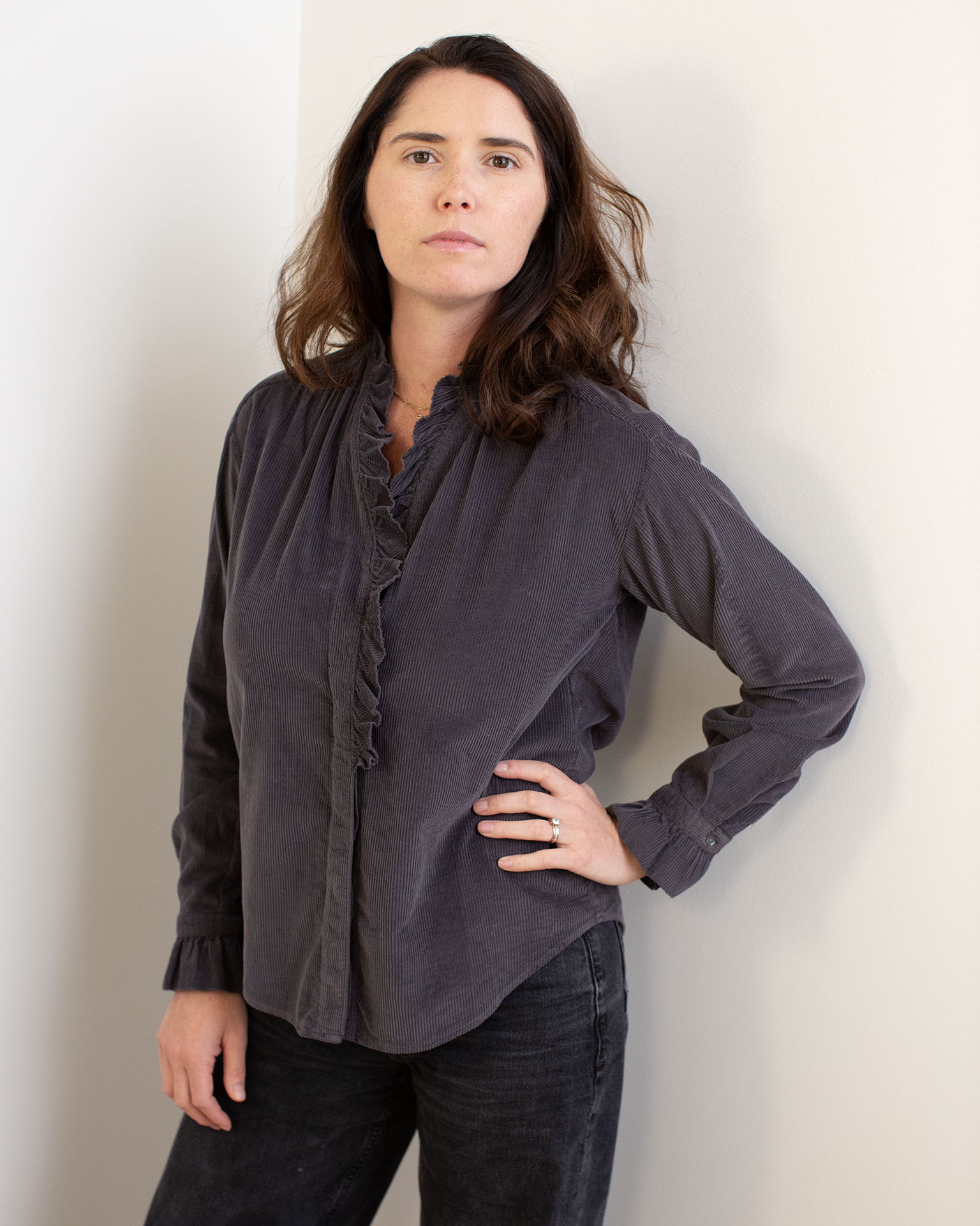 Carmela Ruffle Collar Shirt in Anthracite