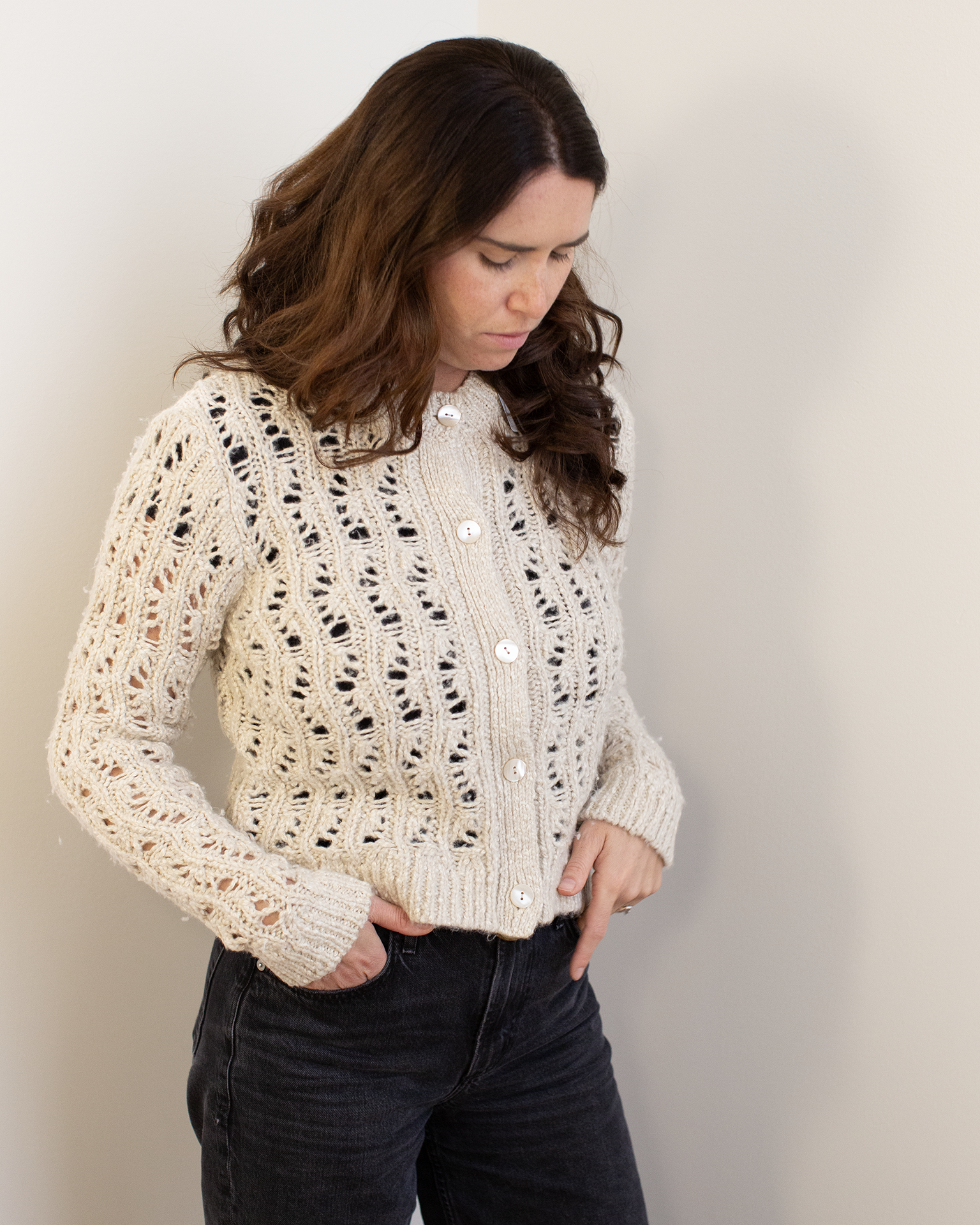 Boxy Stitchery Cardigan in Oatmeal