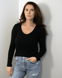 Becky Long Sleeve Scoop Neck Top in Black - Bliss Boutiques