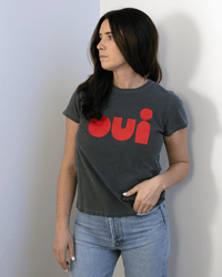 Cut Out Oui Cotton/Linen Classic Tee in Faded Black - Bliss Boutiques