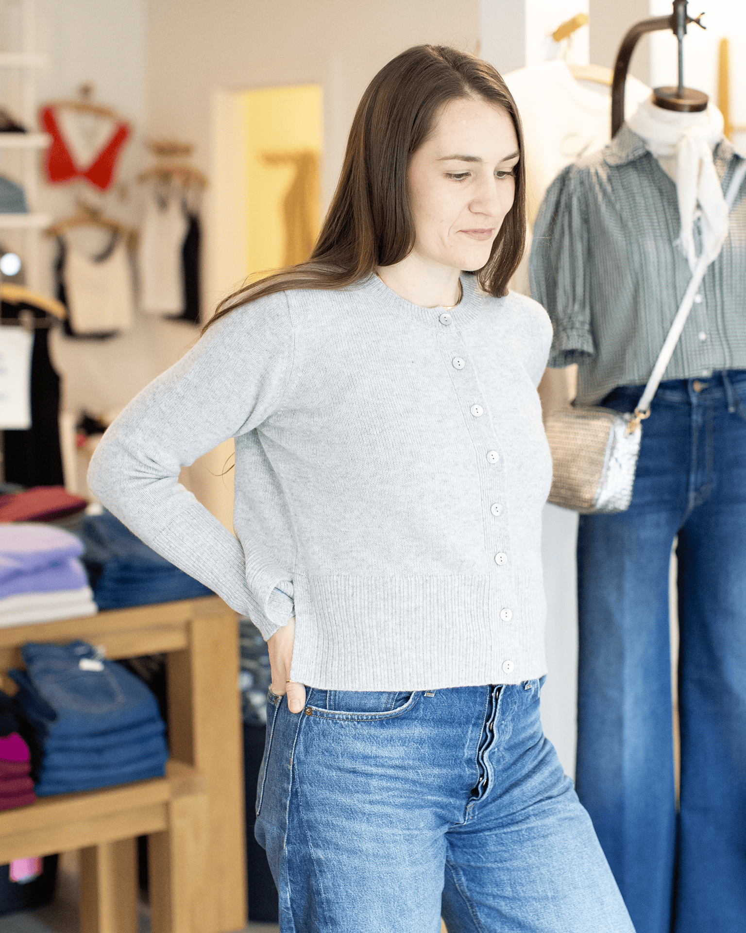 Hi Rib Cardigan W/ Slits in Cinderblock