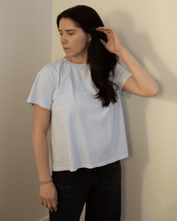 Tia Short Sleeve Crew Neck Top in Ice - Bliss Boutiques