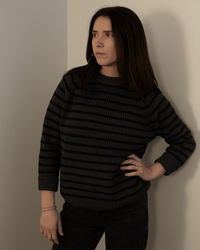 Phoebe Stripe Cotton Sweater in Charcoal Heather / Navy - Bliss Boutiques
