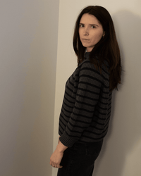 Phoebe Stripe Cotton Sweater in Charcoal Heather / Navy - Bliss Boutiques