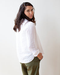 Lili No Pkt Shirt in White Linen