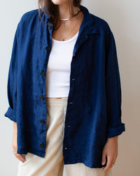 Ingrid Short Jacket in Indigo Linen Twill