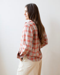 Lili No Pkt Shirt in Coral & Light Blue Plaid