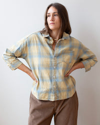 Aven 3/4 Sleeve Top in Light Blue & Yellow Plaid