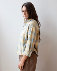 Aven 3/4 Sleeve Top in Light Blue & Yellow Plaid