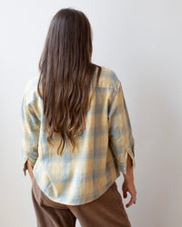 Aven 3/4 Sleeve Top in Light Blue & Yellow Plaid