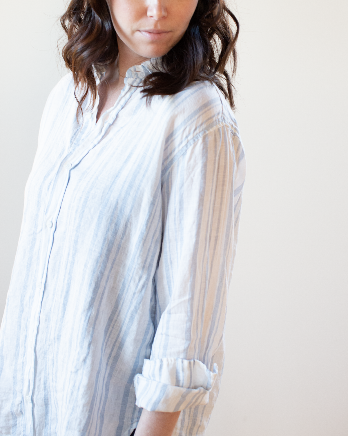 Jojo Shirt - White/Blue Triple Stripe Linen Shirt