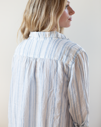 Lara Dress in White/Blue Triple Stripe Linen