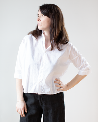 Rooney Boxy Crop Blouse in White Cotton Voile