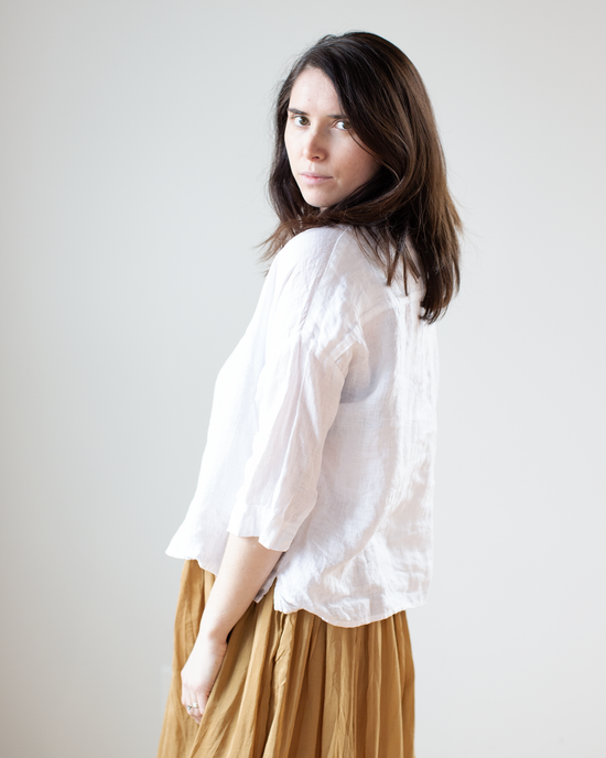 Rooney Boxy Crop Blouse in White Linen