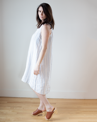 Sylvie Dress in White/Blue Triple Stripe Linen