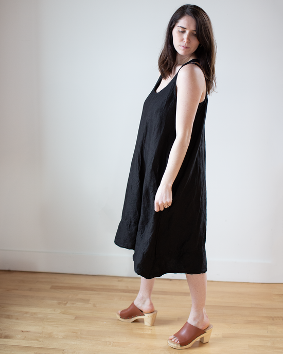 Freida Dress in Lined Black Linen