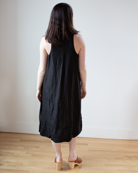 Freida Dress in Lined Black Linen