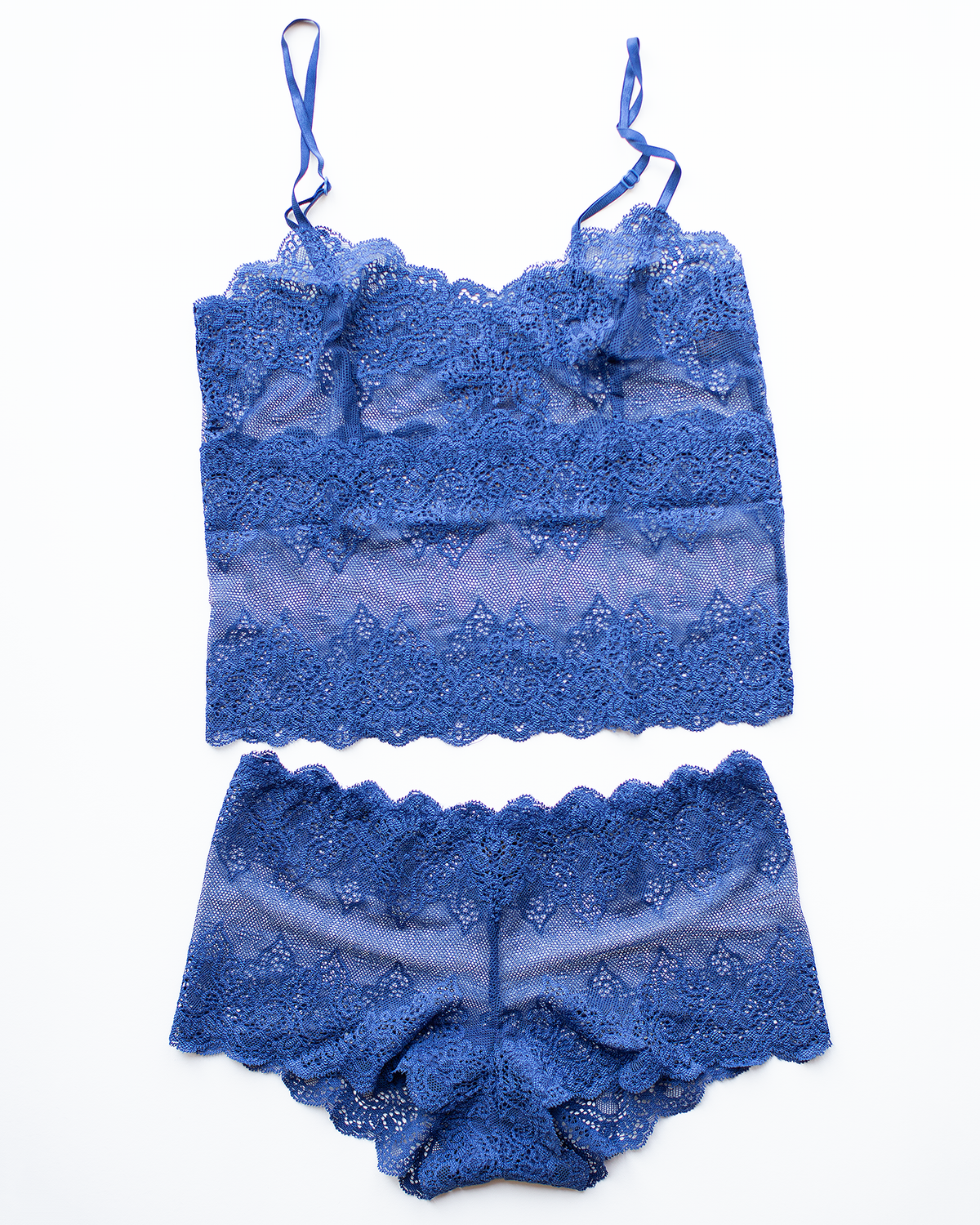 Unlined Lace Cami & Hipster Set in Pacific