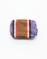 Handwoven striped fabric Pouch No 36 Seven in Violette with zipper on a white background by Mois Mont.