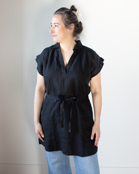 Belted Tunic Shirtdress in Black