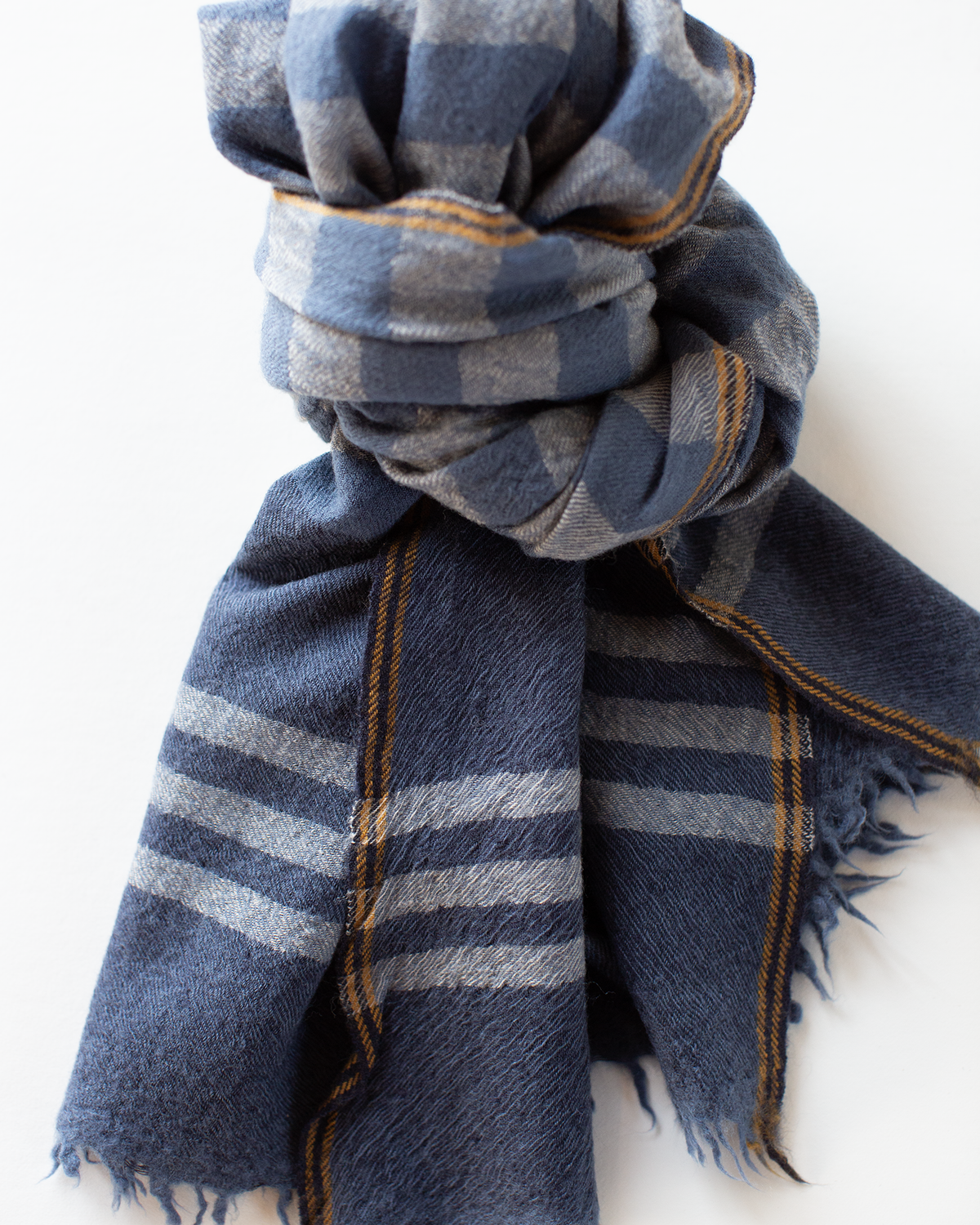Wool + Cashmere Striped Scarf in Dutch Blue