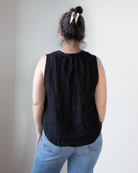 Sleeveless Shirred Shoulder Blouse in Black