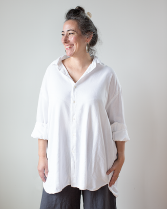 Jane Oversized Button Down w/o Pkts - L/W Cotton Twill in White