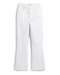 Killian Crop Flare Jean in White Denim by Frank & Eileen, on a neutral background, featuring front and back pockets with a visible brand tag on the waistband.