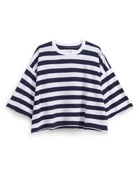 Presley- Oversized Crop SS Tee in Nautical Stripe