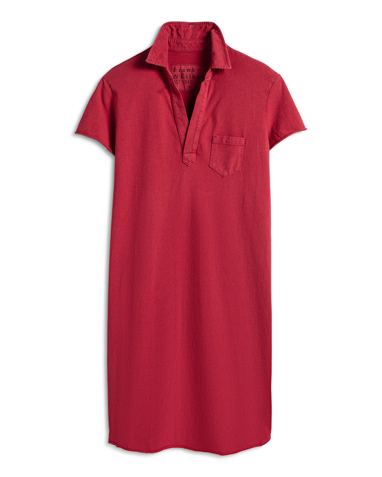 Frank & Eileen Lauren S/S Polo Jersey Dress in Double Decker Red displayed on a white background.